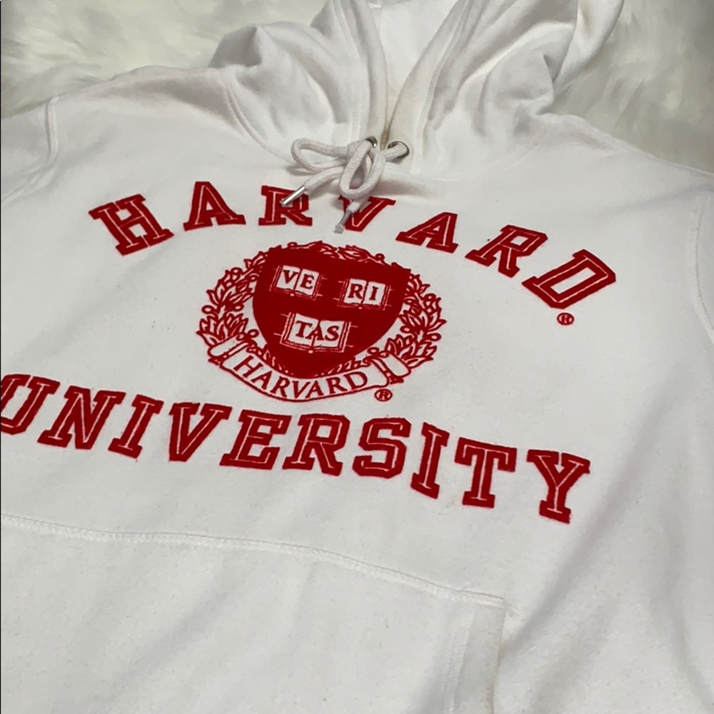 White Velour Red Harvard Hoodie